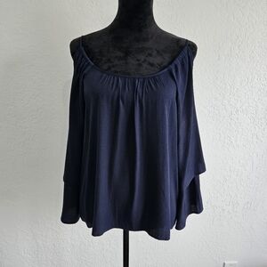 Wayf Cold Shoulder Blouse Navy Blue Size Small  Whimsigoth Peasant Capsule